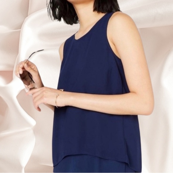 Michael Kors Sleeveless Navy Blue V-Neck Blouse - Picture 1 of 6